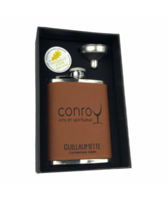 Genepi - coffret flasque cuir guillaumette avec genepi 10cl